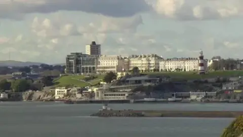 This is a general view of Plymouth looking from the Sound towards the Hoe.