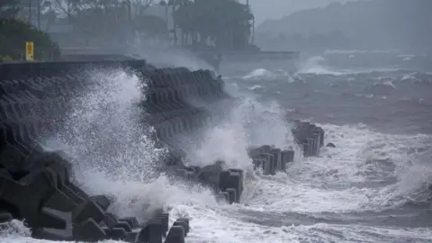 Reuters High waves are observed along the shore as Typhoon Shanshan approaches southwestern Japan in Ibusuki, Kagoshima Prefecture, August 28, 2024