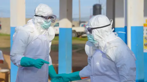 Medical staff wearing protective equipment at a hospital in Bunia, Ituri Provice in the Democractic Republic of Congo