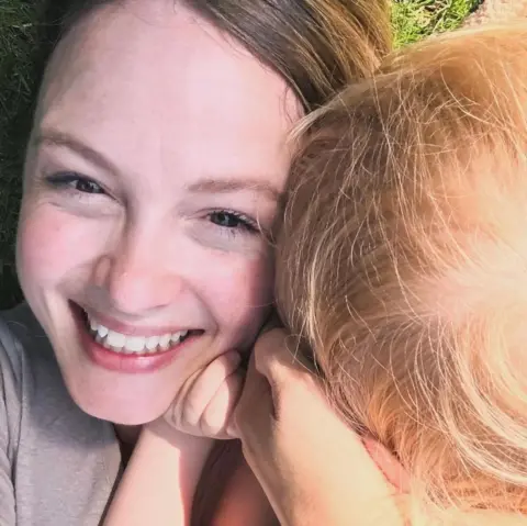 Kimberley Nixon A close up selfie of Kimberley smiling with her son.