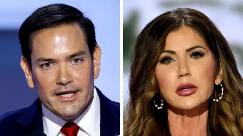 A BBC composite image of Marco Rubio and Kristi Noem