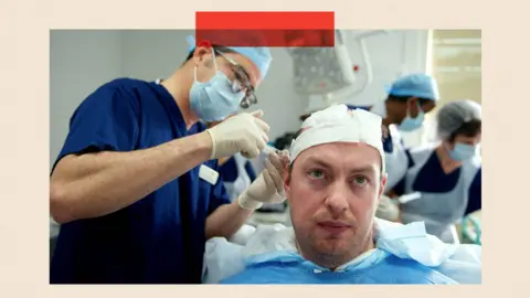 Surgeon Greg Williams performing a hair transplant on a patient