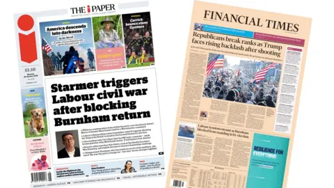 A composite image of the front pages of the i Paper and the Financial Times on 26 January 2026