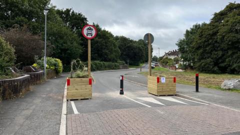 Traffic bollards in a Exeter low traffic neighbourhood