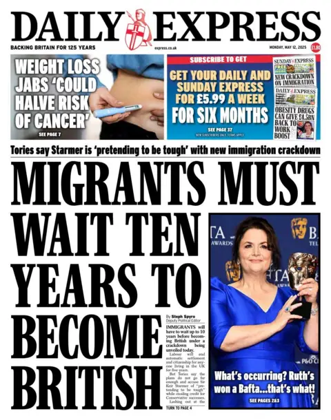 Daily Express front page on Monday 12 May 2025