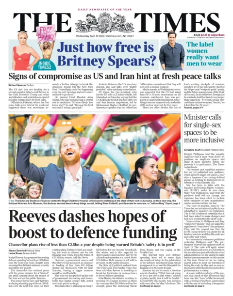 "Reeves dashes hopes of boost to defence funding," reads the headline on the front page of the Times.
