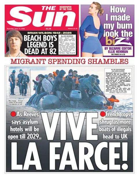 The headline on the front page of The Sun reads: "Vive la farce!'