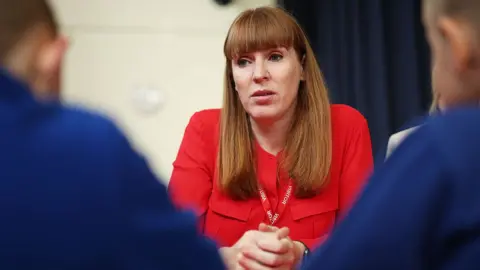 Getty Images Angela Rayner visits Palace Fields Primary School in Runcorn, England on 22 April 2025.