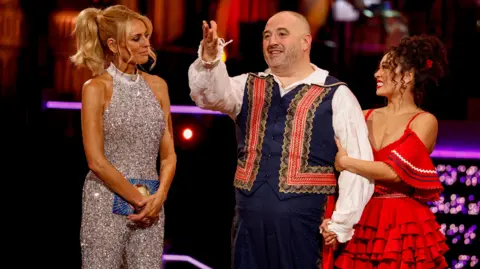 PA Strictly Come Dancing partners Wynne Evans and Katya Jones, and presenter Tess Daly on the programme