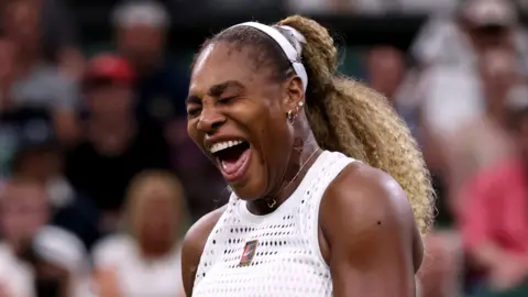 Serena Williams of the United States reacts against Maya Joint of Australia