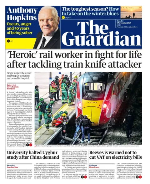  "'Heroic' rail worker in fight for life after tackling train knife attacker."