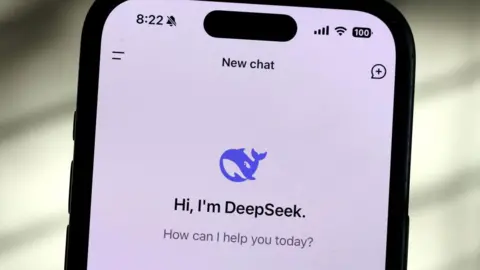 An iPhone showing the app DeepSeek