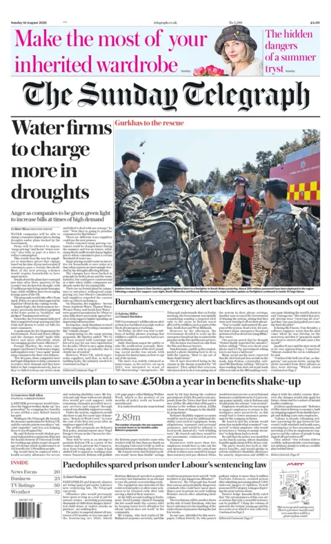 "Water firms to charge more in droughts," reads the headline on the front page of the Sunday Telegraph.