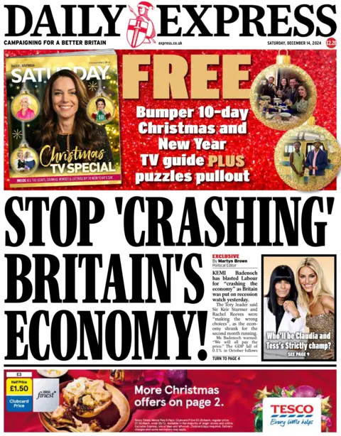 The Daily Express front page, which headlines on the latest UK economic figures. 