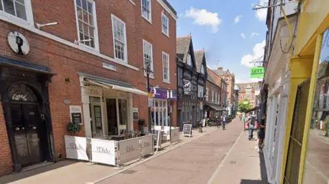 Pedestrianised area with shopfronts in Leicester