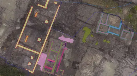 Red River Archaeology Group & SUMO GeoSurveys Provisional site plan on drone image 