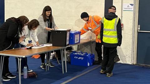 Ballot boxes arriving at the count in Dingwall last week