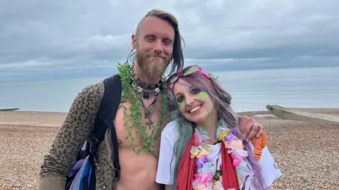 George Cardin/BBC Conan Peacock and Carlotta Turnbull being interviewed by BBC Radio Sussex