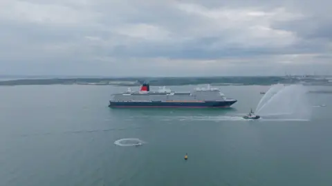 Queen Anne cruise ship arriving in Southampton