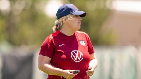 Emma Hayes takes a United States training session