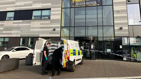 A police van at a school in Nottingham