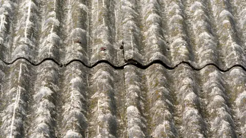Getty Images corrugated roof panels, brown and grey of the type commonly found on garage roofs