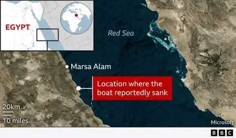 Map of Egypt, with the Red Sea, Marsa Alam and the reported shipwreck marked