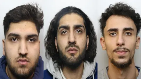 GMP A composite image of the mugshots of Abdul Babar (left), Sikander Babar (centre) and Sultan Bakr (right).