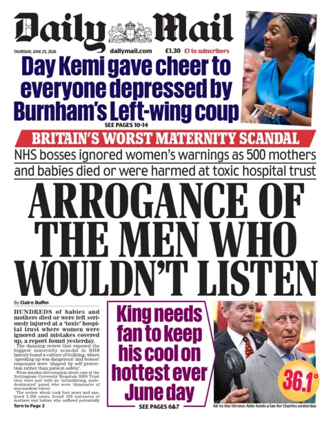 "Arrogance of men who wouldn't listen", the Daily Mail writes in its headline on the front page.