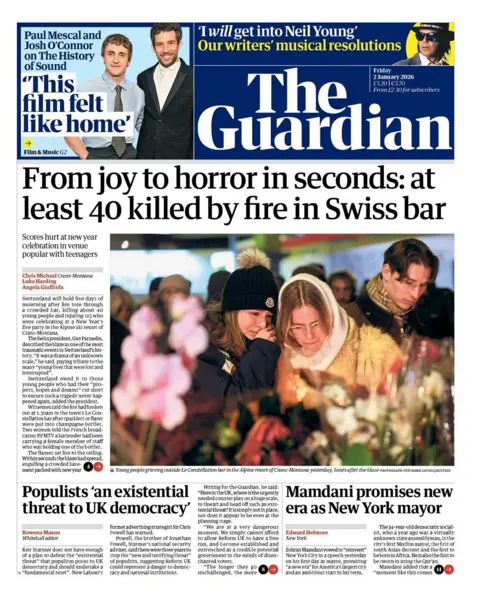 at least 40 killed by fire in Swiss bar".