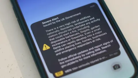 EPA The alert sent out to phones around the country - with the title 'severe alert'