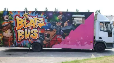 The graffiti on the side of the Beats Bus which travels around Hull.