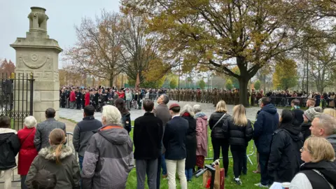 Tim Parker/BBC Remembrance service at the war memorial in Victoria Park, Leicester, on Sunday 11 November 2024