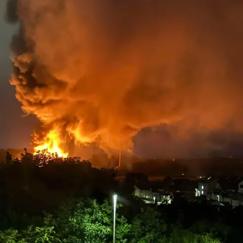 Fubar News A view of the fire at the Stoneywood Mill.