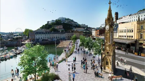 Torbay Council A previous artist's impression showing Torquay harbourside including a two-way cycle path