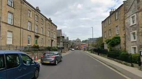 Street view of Buxton Road in Bakewell, Derbyshire.