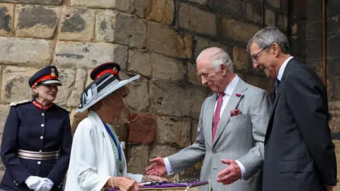 PA Media King Charles III takes part in the Ceremony of the Keys during his visit Lancaster Castle, a tradition that visiting monarchs have participated in when visiting the Castle since 1851, when keys were first presented to Queen Victoria.
