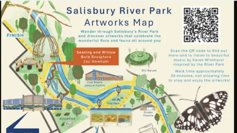 Salisbury City Council A map showing green space with labels for where people can find pieces of art