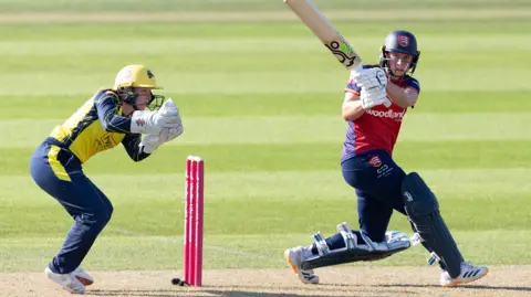 Jodi Grewcock swings a ball to leg for Essex against Hampshire