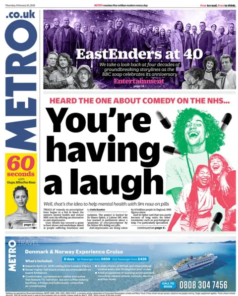 Metro headline reads: You're having a laugh