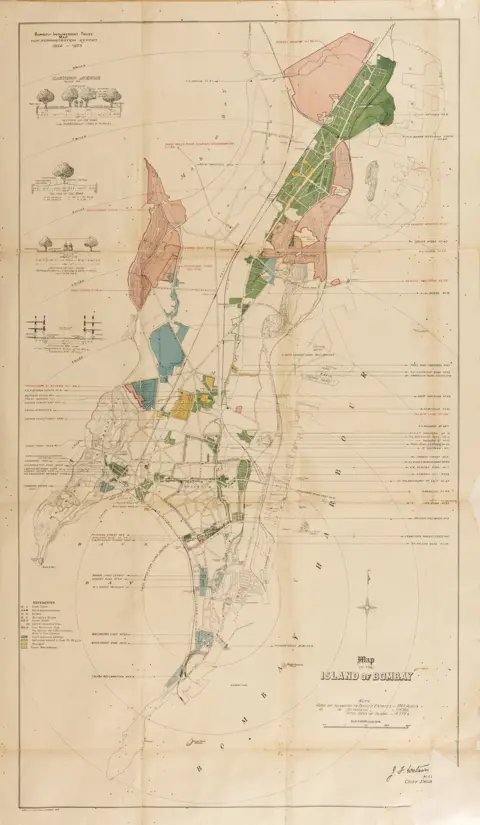 DAG A detailed early twentieth-century cartographic rendering that captures Bombay at a moment of urban consolidation. Prepared by the Bombay Improvement Trust. 