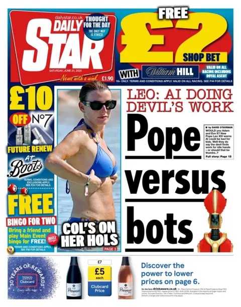 The headline on the front page of the Daily Star reads: "Pope versus bots"