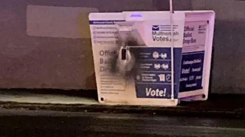 A burnt out ballot box