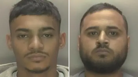 West Midlands Police Mug shots of Mohammed Rahman and Hamza Khan. They are both looking directly at the camera. Khan is wearing a grey tee-shirt and Rahman a light grey hoodie. 