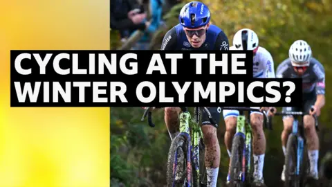 Cycling at the Winter Olympics? words imposed over Cyclocross competitors