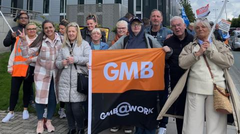 GMB members protesting outside the Royal Liverpool Hospital