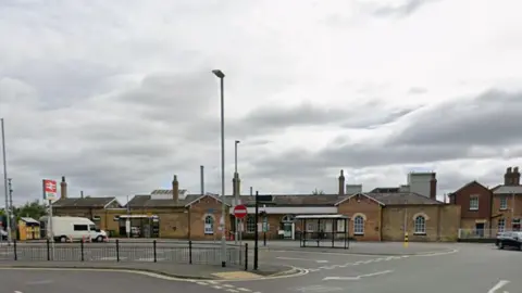 A Google Streetview image showing the outside of Newark Northgate train station