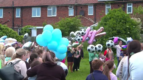 BBC Friends and family members released balloons over Darlington in memory of Leah Harrison
