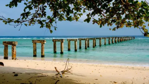 The beach on Itu Aba or Taiping island in the South China Sea that is administered by Taiwan but also claimed by China, Vietnam and the Philippines