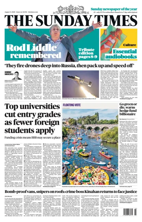 The headline on the front page of the Sunday Times reads: “Top universities cut entry grades as fewer foreign students apply”.